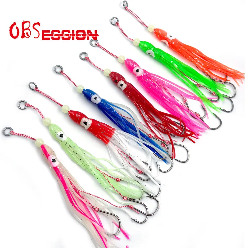 

10pcs/lot Soft Octopus Lure Squid Slow Jig Fishing Soft Lures Hook Squid Bionic Bait Skirt Soft Bait BKK Hook Fishing Tackle