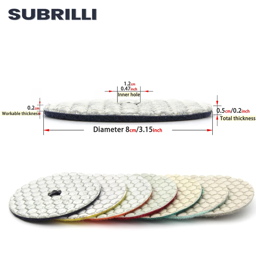 Subrilli 3 "diamante almofada de polimento seco/molhado disco abrasivo polonês roda para concreto pedra mármore granito 80mm polimento buff ferramenta