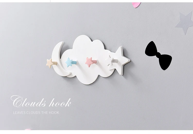 Selbstklebende Haken Kawaii Cartoon Wolke Kinderzimmer Haken an der Wand hängen Dekor nahtlose Tür Kleiderbügel Badezimmer – Detail 13