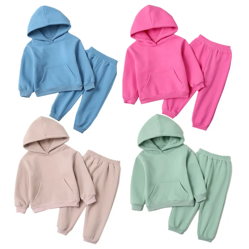 

2023 spring Autumn kids Girls Clothes Sets baby 2pcs Winter Children's Pullover+pants For Boys Cotton Tops With Hooded Suits