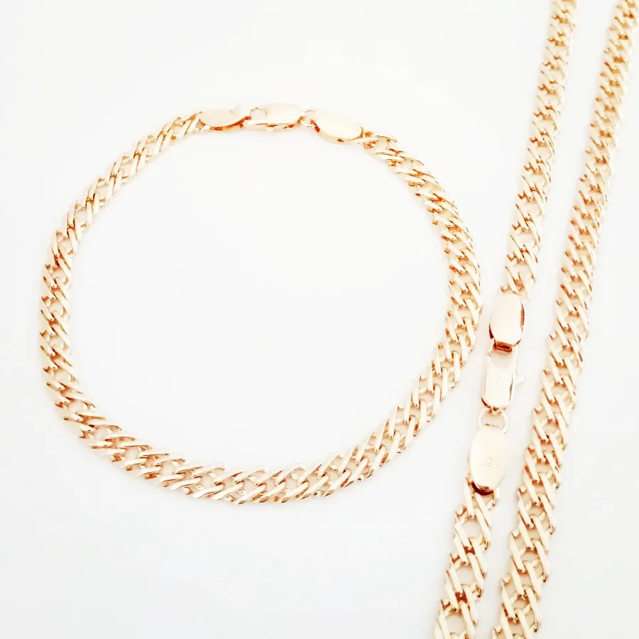 Trendy New Women Bracelet Jewelry Set  Link Chain Necklace Jewelry Sets 585 Rose Gold Color Party Jewelry