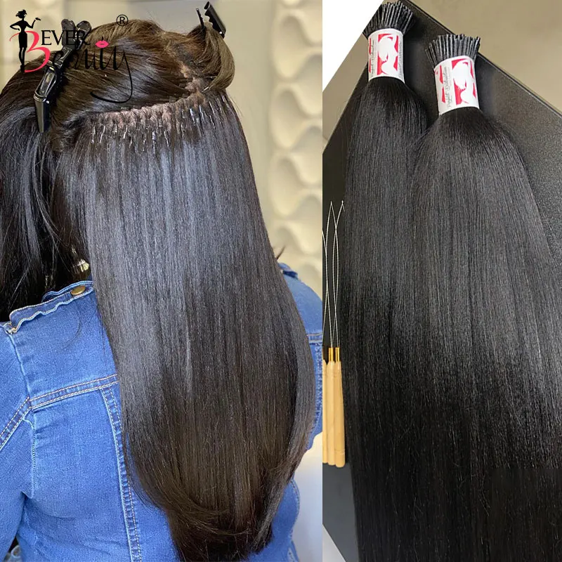 Coarse Yaki Straight I Tip Hair Extensions Textured Straight I Tip Microlinks For Women Brazilian Virgin Hair Ever Beauty