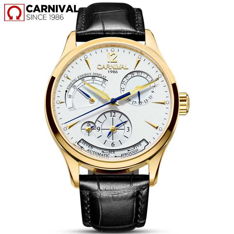 CARNIVAL Brand Mechanical Watches Luxury Sapphire Automatic Movement Wristwatches Energy Display Waterproof for Men Reloj Hombre