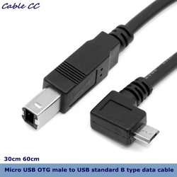 Micro USB 90 Degree Male to USB Type B Male Data OTG Cable Connector for Mobile Flatbed Printer Scanner Midi Controller