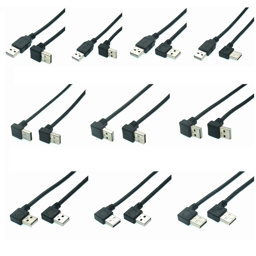 Adaptateur USB A mâle vers USB A mâle 90, résistant, angle droit/haut/bas, rallonge câble USB 2.0 mâle vers mâle, rette 25cm 0.5m