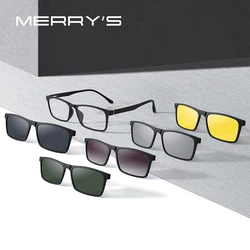 MERRYS DESIGN 5 In 1 magnete Clip polarizzata montatura per occhiali uomo donna TR90 montatura per occhiali occhiali quadrati S2149