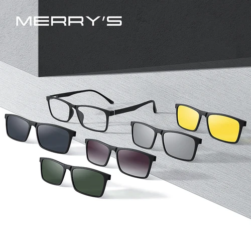 MERRYS DESIGN 5 en 1 imán polarizado Clip gafas marco hombres mujeres TR90 gafas marco cuadrado gafas S2149