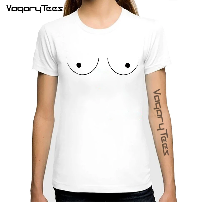 Funny Women Tities T-Shirt Cartoon Drawn Boobies Hand Drawn Women Have no Need Boobs Casual tops tumblr girls tits t shirt