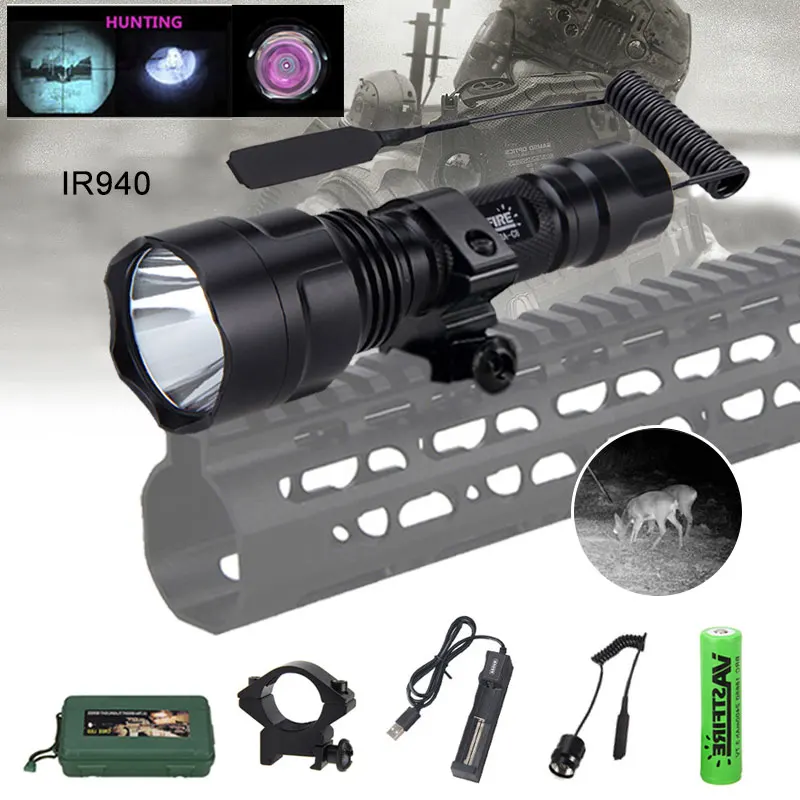 1200lm LED Infrared IR 850nm/950nm Flashlight Red Night Vision Torch Lamp 1MODE Aluminum Alloy +18650 Battery+Charger+Switch