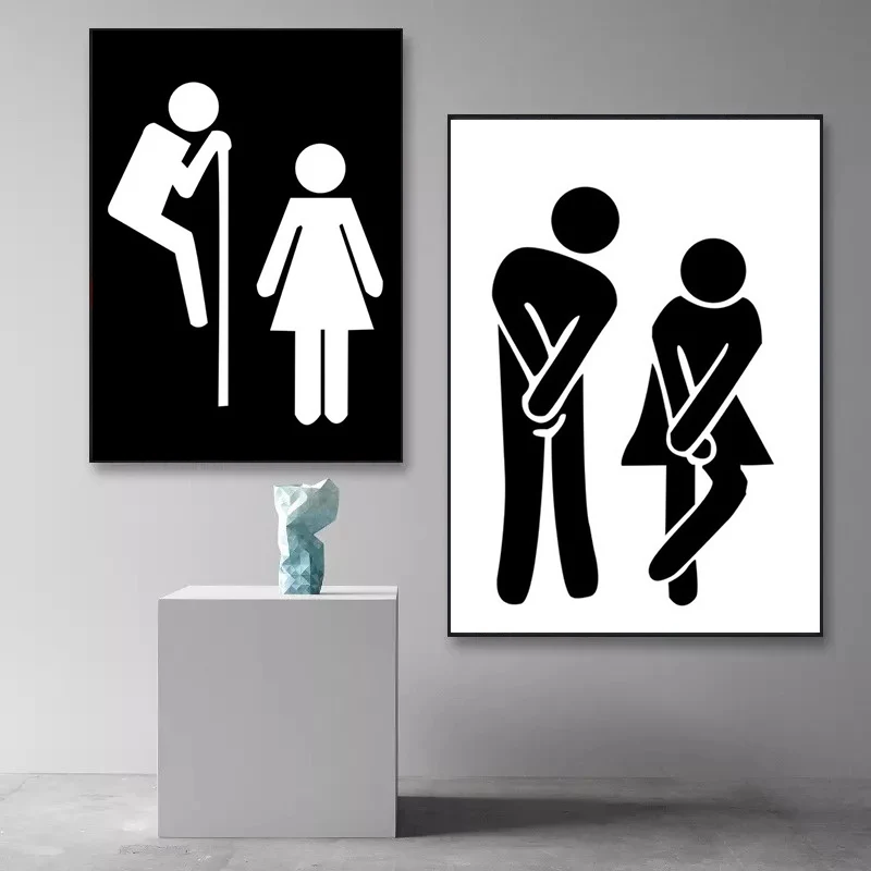 

Girl Boy WC Sign Toilet Funny Canvas Painting Nordic Posters And Prints Wall Art Pictures For Kids Bathroom Washroom Decor