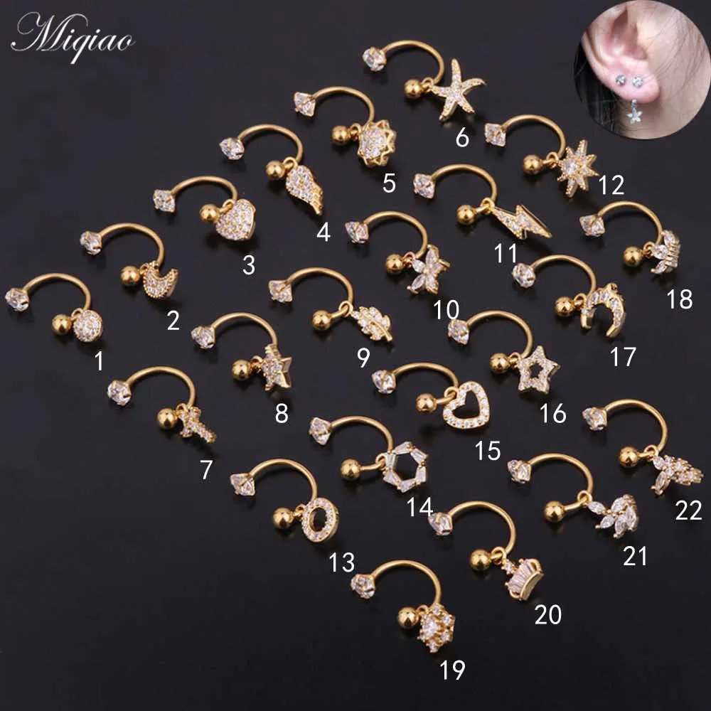 

Miqiao 2pcs Hot Sale Sweet Stainless Steel Moon Heart Shape Geometric C-ring Pendant Ear Bone Nail Human Body Piercing Jewelry