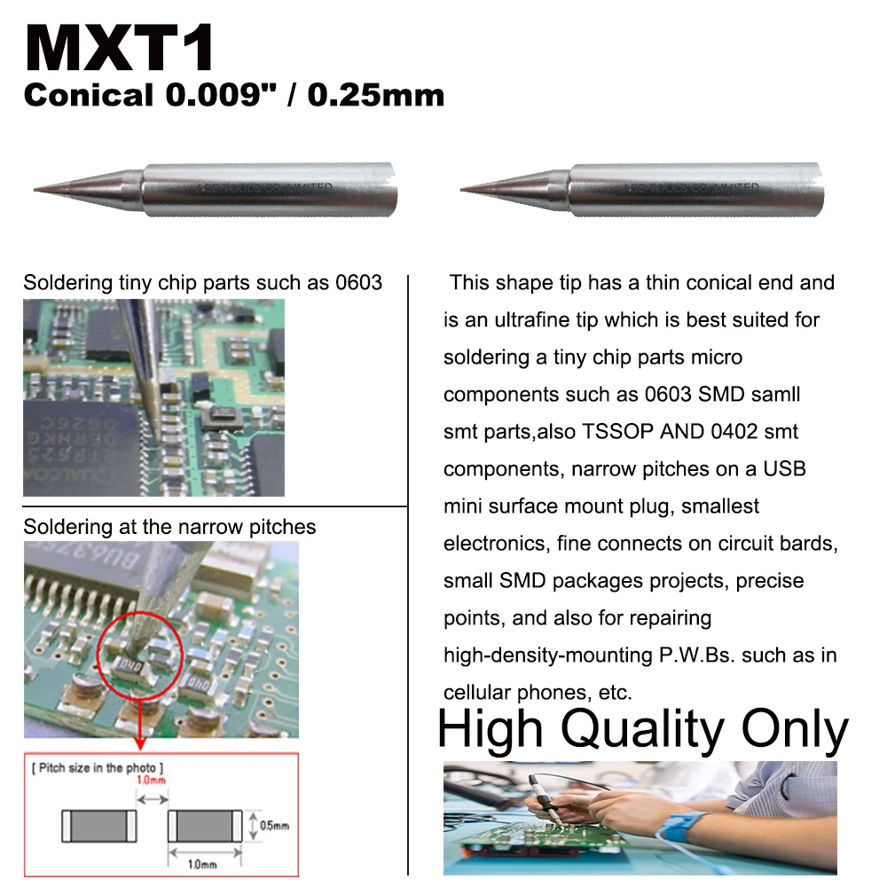 MXT1 Soldering Tip Conical 0.25mm Replacement Fit For WELLER WSD71 WSDT1 WP70 Station Iron Lead Free