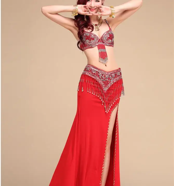 2023 Sexy Women Performance Belly Dancing Costumes Oriental Dance Outfits 3pcs Women Belly Dance Full Set Bra Belt Skirt