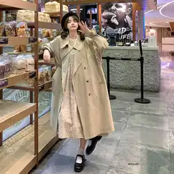 Plus Size 6XL 150kg Autumn Vintage Women Trench Casual Black Beige Overcoat Large Size Long Sleeve Windbreaker Female Trench