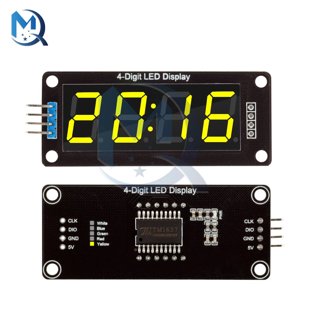 0.56 inch 4-Digit 7 Segments Digital Tube Clock Module Double Dots Blue Yellow White Green Red LED Display TM1637 For Arduino