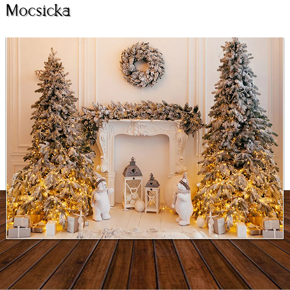 

MOCSICKA White Christmas Room Photoshoot Backdrop Fireplace Xmas Tree Lights Decoration Photographic Studio Photo Backgrounds