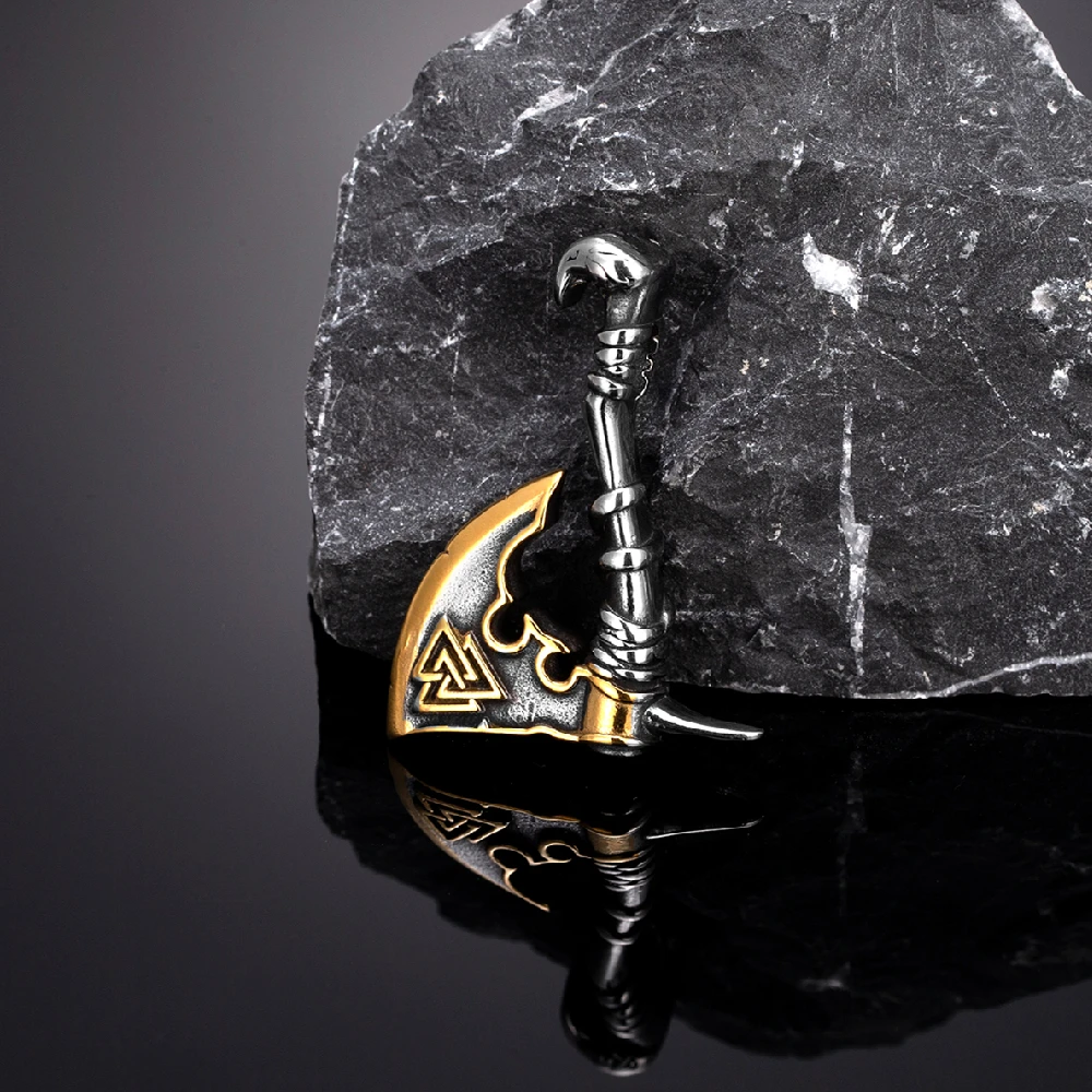 Herren-Halskette aus Edelstahl mit Wikinger-Thor-Hammer-Anhänger, doppelseitiger nordischer Anker-Amulett-Anhänger, skandinavischer Vintage-Schmuck. – Detail 19