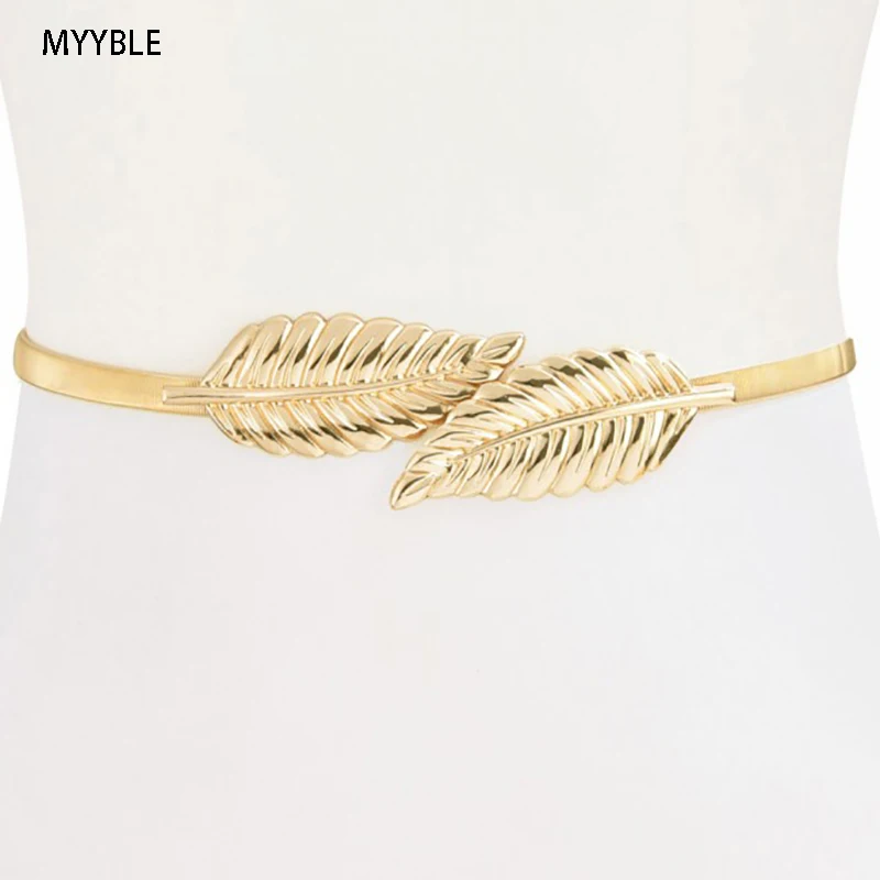 MYYBLE 2023 Gold Leaf Wedding Sash Shining Metal Bridal Belt Wedding Bride Sashes Bridal Spring Sashes