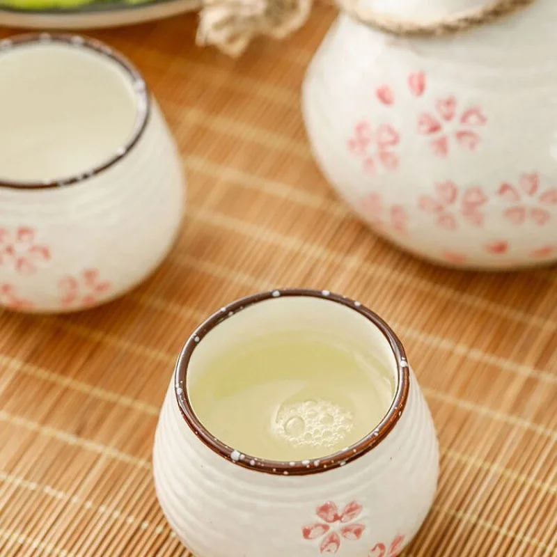 Japanese Sake Pot Cups Set Cherry Blossoms Ceramics Liquor Cup Home Bar Wine Set Flagon Liquor Cup Sake White Wine Pot Gifts