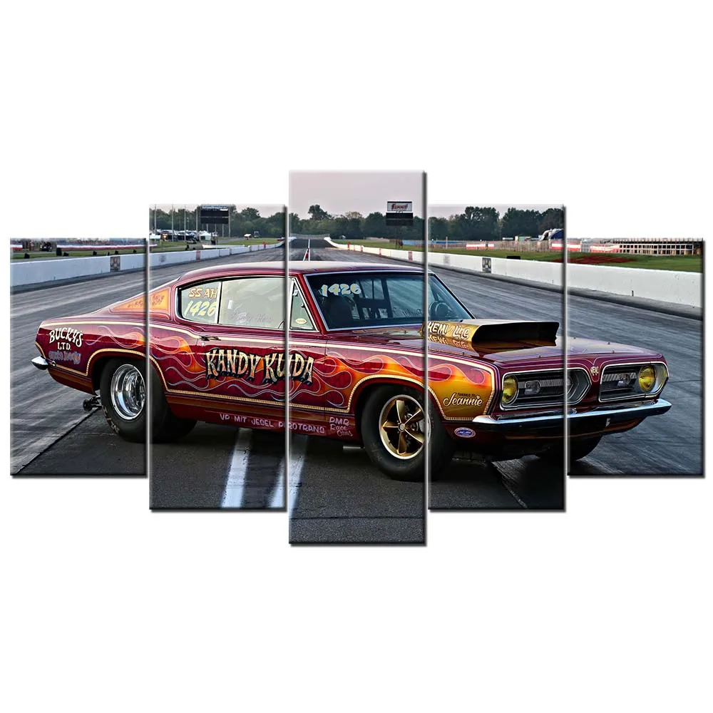 Cuadros modulares arte de pared impresiones de alta definición 5 piezas Plymouth Barracuda supercoche lienzo pintura hogar cabecera decoración cartel