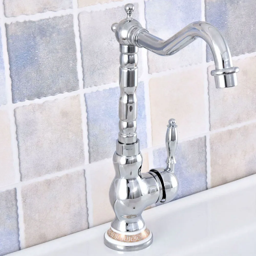 Bathroom Faucet Polished Chrome Basin Faucet Deck Mounted Single Handle Single Hole Hot And Cold Water Tap Nsf676