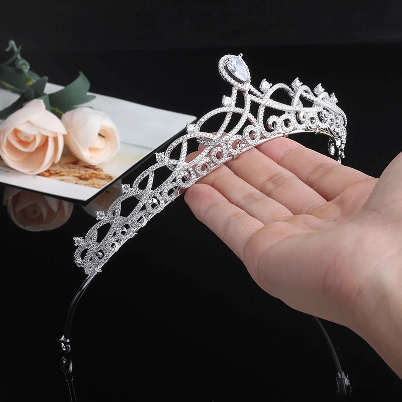 Himstory Sprankelende Zirkoon Bruids Tiara 'S Bekroont Rollende Ontwerpen Bruids Hoofdbanden Bruiloft Hoofdaccessoires Avondhaar Sieraden