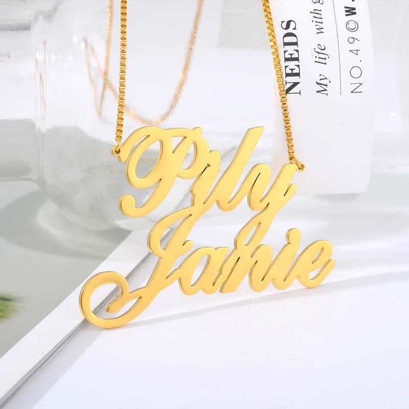 2020 Fashion Custom Stainless Steel Double Name Necklace For Women Personalized Letter Box Chain Choker Necklace Lover Gift