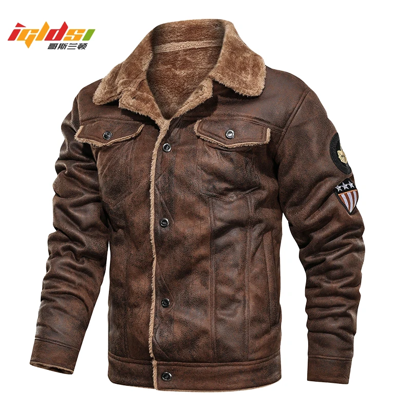 

Men's Winter Thick Warm Fleece Suede Leather Jacket Male Outwear Coats Casual Military Bomber Motor Biker Faux Leather Jackets