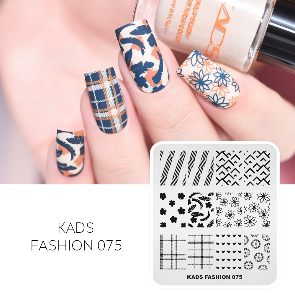 KADS New Nail Stamp Fashion 075 Heart Little Flower Line Plaid Stamping Plate Geometric Image Print Stencil Nail Template Tool