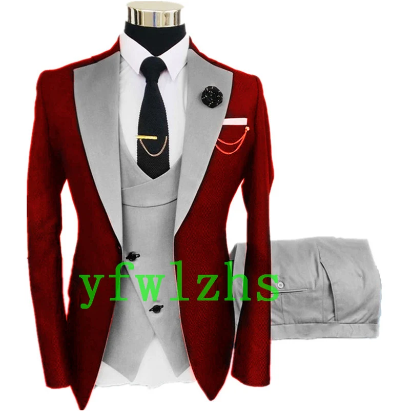 

Handsome One Button Groomsmen Notch Lapel Groom Tuxedos Wedding Dress Men Suits Blazer Prom Dinner (Jacket+Pants+Tie+Vest) A191