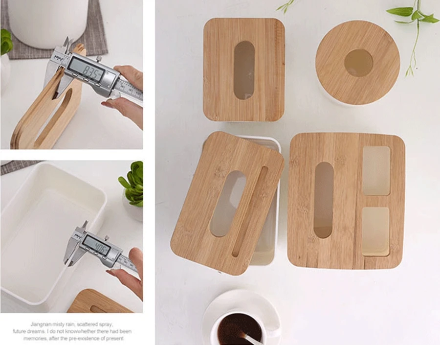 New Plastic Tissue Box with Bamboo Lid Holder Kitchen Storage Box Office Home  Table Organizer Car Tissue Box With Phone Shelf
