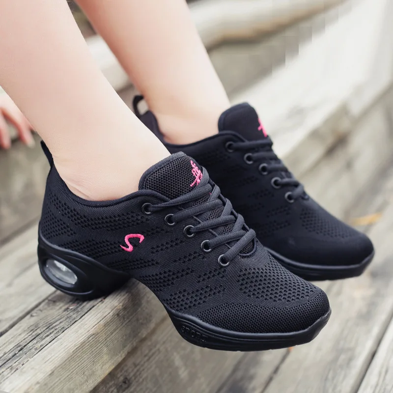 DIY Adult Sneakers Dance Shoes Size 33-43 Women\'s Black Lace-up Modern/Jazz/Square Dance Shoes Soft Bottom Fitness Sports Shoes