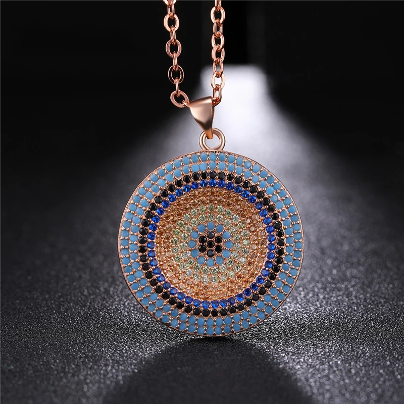 Juya 2020 New Arrival Micro Pave Zircon Greek Turkish Evil Eye Charms Pendant Necklace For Women Men New Year\'s Gift Jewelry