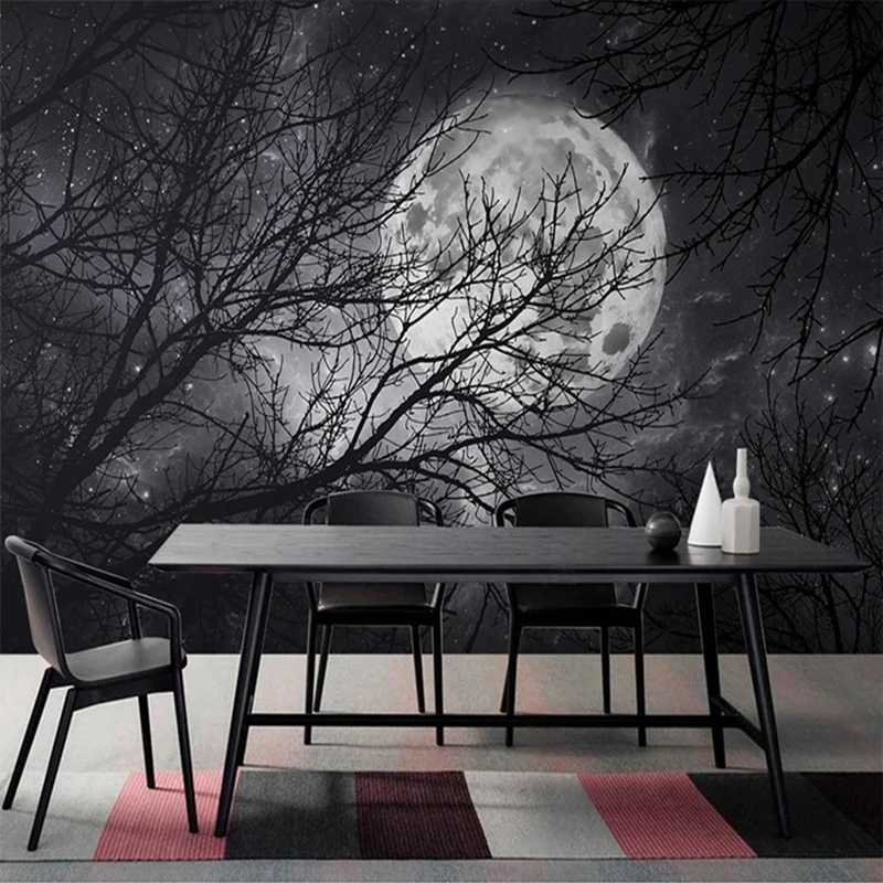 

Custom Any Size 3D Black Tree Branches Night Moon 3D Photo Murals Wallpaper Bedroom Living Room Living Room Sofa Background Wall