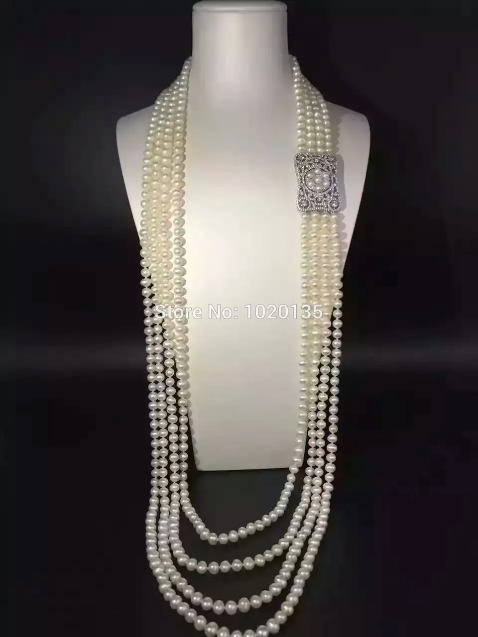 Wow! Natural white 4rows freshwater pearl near round necklace 6-7mm 28-34inch wholesale beads