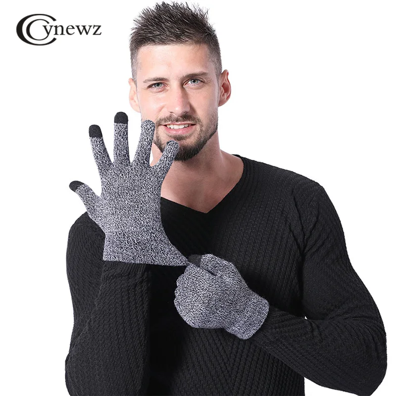 

Winter Men Knitted Gloves Autumn Male Touch Screen Gloves High Quality Plus Thin Velvet Solid Warm Mittens Business