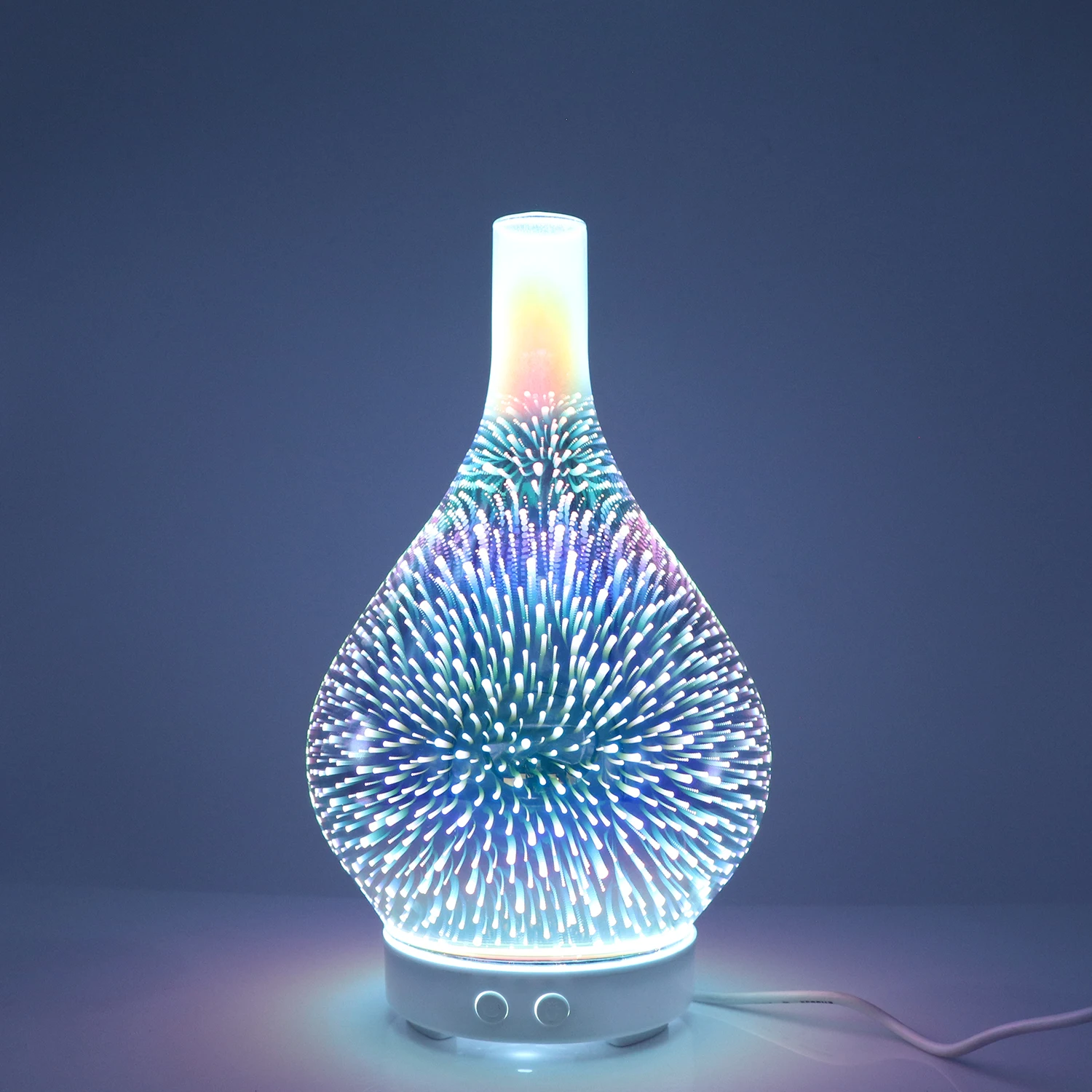 100ml 3D Glass Firework Patten Aroma Diffuser Ultrasonic Humidifier Aromatherapy Essential Oil Nebulizer With 7 LED Night Lights