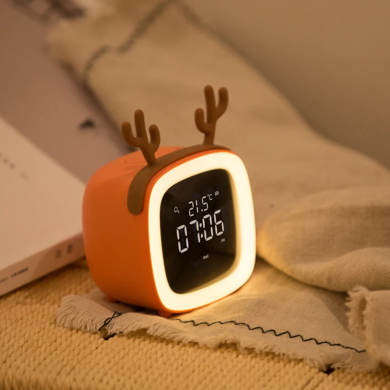 Bedroom Mute Digital Clocks Intelligent Voice Control Electronic Alarm Clock Cartoon Animal Silicon Bedside Decor Small Clock