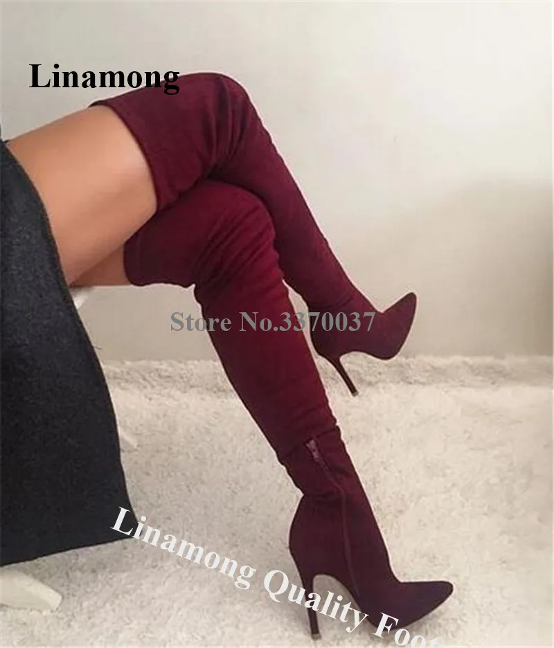 

Women Sexy Suede Leather Slim Stiletto Heel Over Knee Boots Pointed Toe Bandage Long High Heel Boots Evening Shoes Big Size Boot