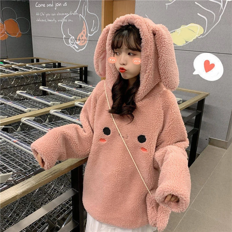 6 8 10 12 14 Year Girls Hoodies Cute Rabbit Ears Hooded Girls Coat Spring Autumn Fleece Kids Sweatshirt Children Outerwear & Bag