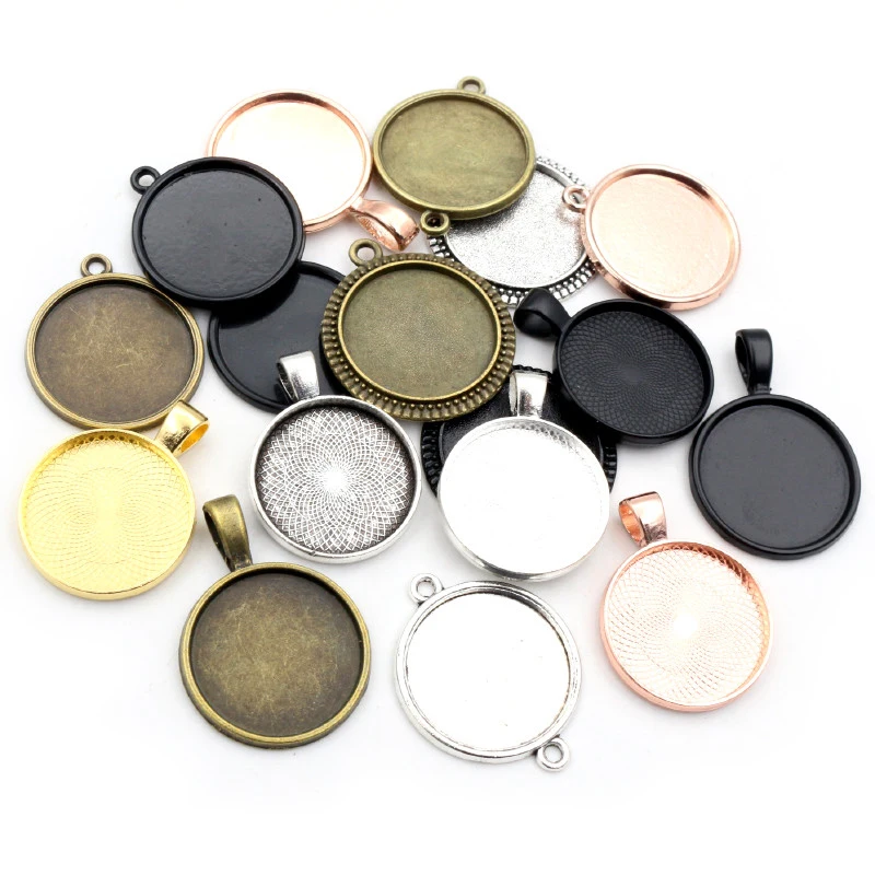 10pcs 20mm Inner Size Classic 5 Colors Plated One Sided Double Hanging Simple Style Cabochon Base Setting Charms Pendant