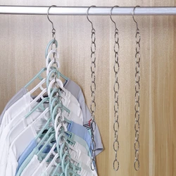 50cm Stainless Steel Clothes Hanger Chain with Hook Space Saving Closet Metal Cascading Hangers Multi-port Ring