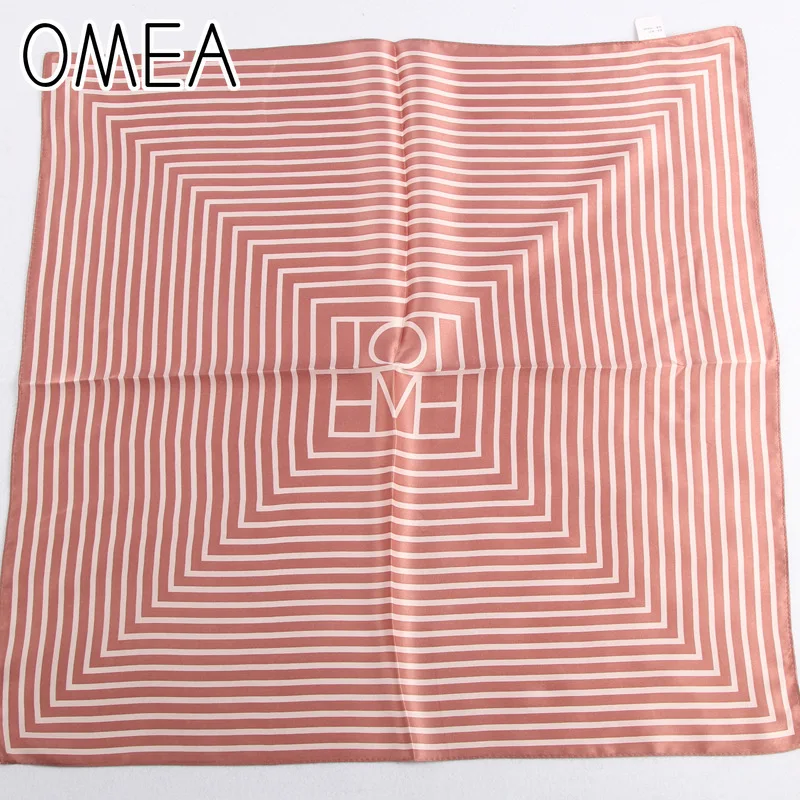 OMEA 100% Real Silk Scarf Women Fashion Modern Small Square Korean Version of The Silk Striped Pattern Luxury Head Scarf Retro