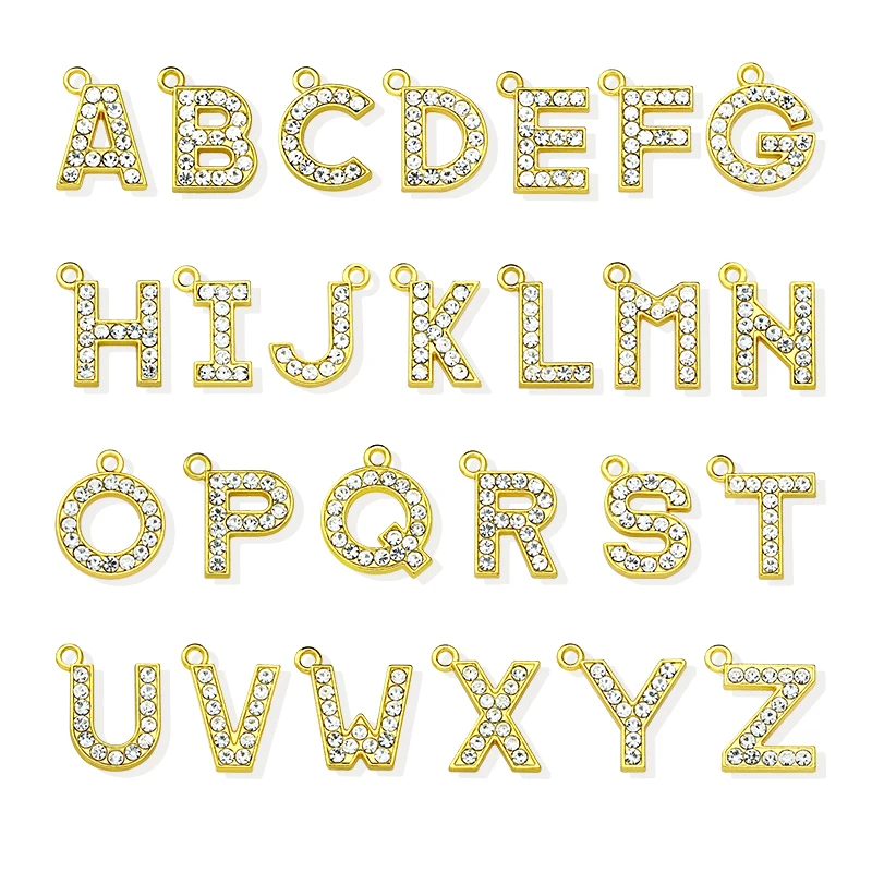 21mm Pendants Charms Clear Full Rhinestone English Letters Alphabet A-Z Golden Color Beads DIY Jewelry Making