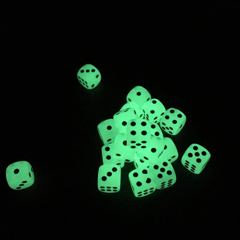 Boardgame 50/100/200Pcs/Lot 14mm Glowing Dice Round Corner Fluorescent Green Black Spots Nightclub Bars Luminous Set Yernea