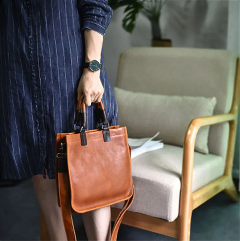 handmade luxury first layer cowhide literary retro genuine leather female bag big bag square handbag shoulder messenger bag