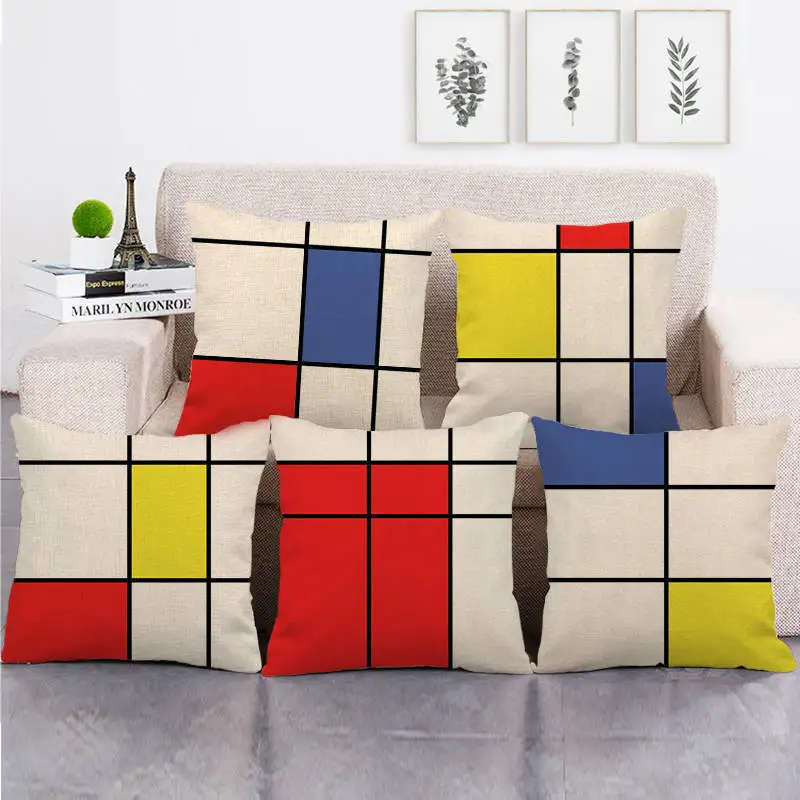 

Geometric Printed Pillowcase Contrast Color Pillow Cushion Cover Linen Pillow Cover Bedroom decoration Throw Pillow Case 45X45CM