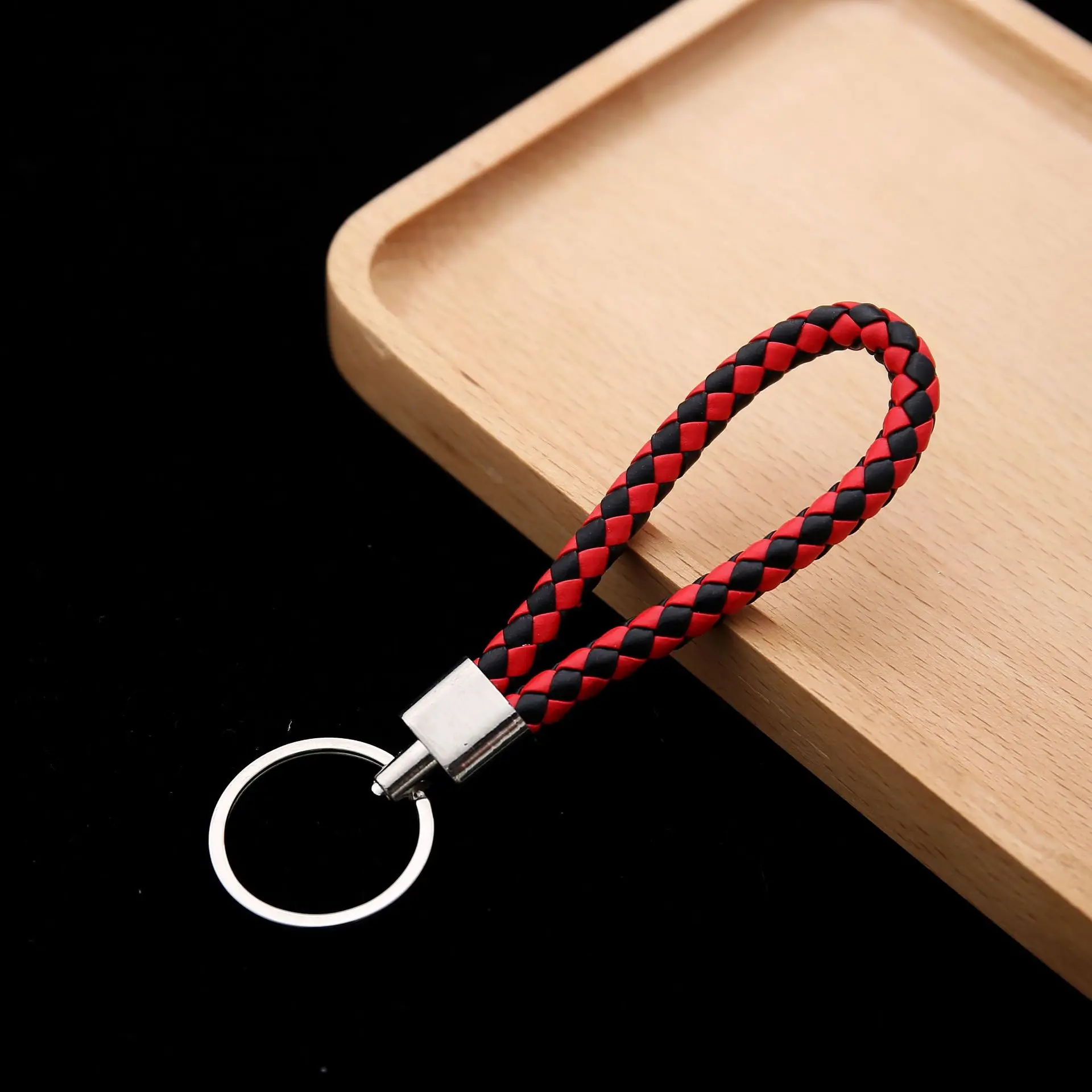 50pcs Colorful PU Leather Braided Keychains