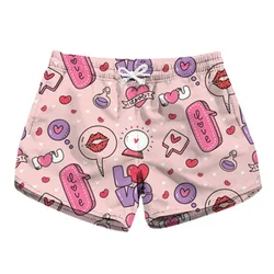 Summer Women Thin Loose Beach Shorts Mini Water Sports Pant Cute 3D Print Surfing Swim Shorts Holiday Surf Board Trunks Feminino