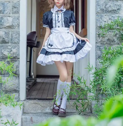 Traje de sirvienta japonesa para mujer, Vestido largo de Anime, blanco y negro, vestido Lolita, disfraz de Cosplay, delantal de cafetería, 2022